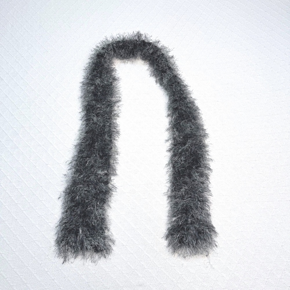 Unbranded Gray Black Eyelash Knit Fuzzy Skinny Scarf Y2K Hairy Texture 52 Inch